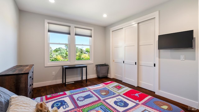 2570 Goodwin Ave, Penngrove, CA 94951 - bedroom with dark wood finished floors, recessed lighting, and a closet