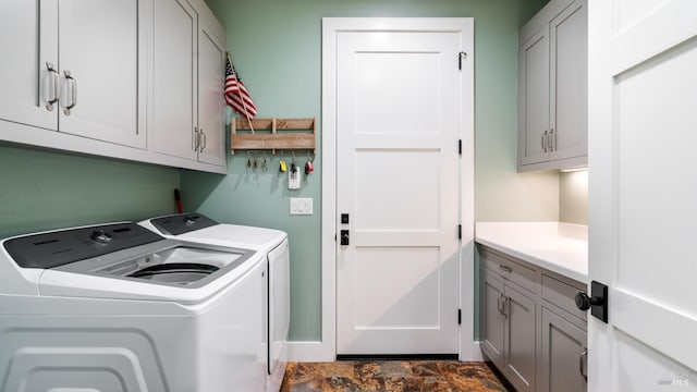 2570 Goodwin Ave, Penngrove, CA 94951 - laundry area with washing machine and dryer, cabinet space, and dark stone finish floors