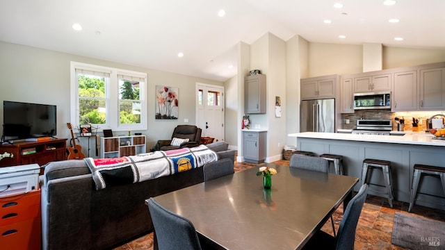 2570 Goodwin Ave, Penngrove, CA 94951 - dining room featuring recessed lighting and high vaulted ceiling