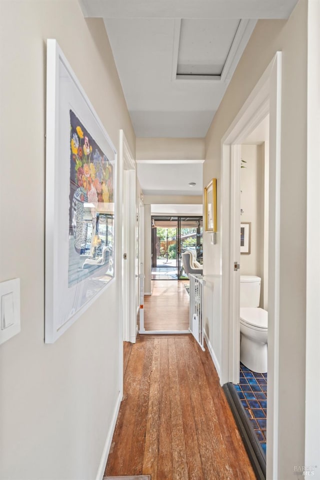 128 Walnut Ave, Mill Valley, CA 94941 - corridor with attic access and hardwood / wood-style floors