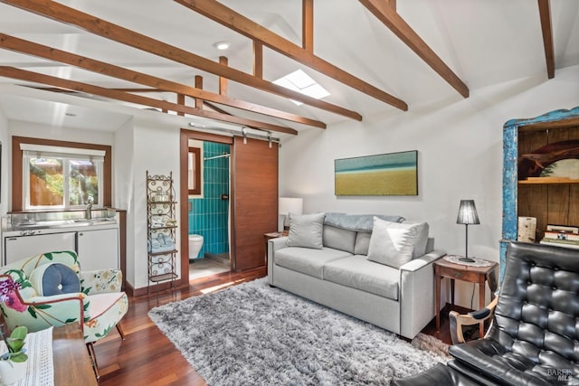 128 Walnut Ave, Mill Valley, CA 94941 - living room featuring a barn door and wood finished floors