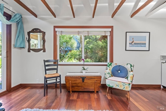 128 Walnut Ave, Mill Valley, CA 94941 - living area featuring wood finished floors and beam ceiling