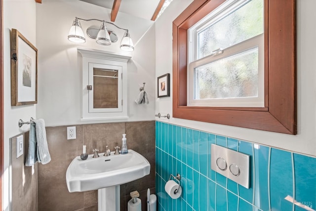 128 Walnut Ave, Mill Valley, CA 94941 - bathroom with tile walls and a wainscoted wall