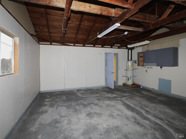 15190 Highlands Hbr, Clearlake, CA 95422 - garage featuring strapped water heater and wooden ceiling