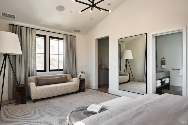 106 Vintners Ct, Napa, CA 94559 - bedroom with baseboards and high vaulted ceiling