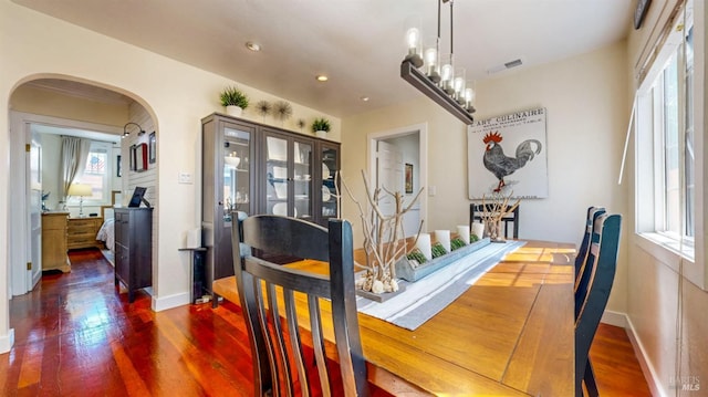 418 W Cotati Ave, Cotati, CA 94931 - dining area featuring arched walkways, dark wood-type flooring, and recessed lighting
