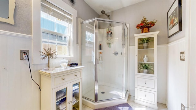 418 W Cotati Ave, Cotati, CA 94931 - full bath with a stall shower and a wainscoted wall
