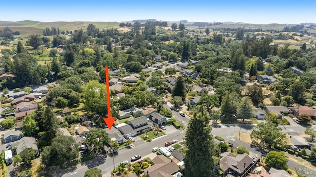 418 W Cotati Ave, Cotati, CA 94931 - aerial view of property's location featuring a mountain backdrop and nearby suburban area