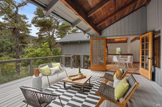 10 Miwok Way, Inverness, CA 94937 - wooden terrace with french doors and an outdoor living space