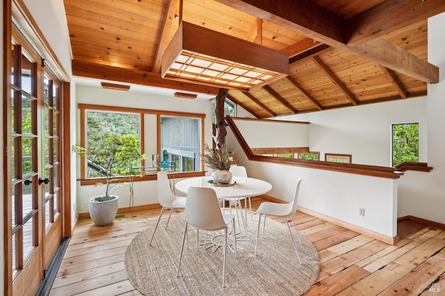10 Miwok Way, Inverness, CA 94937 - dining room with wooden ceiling and hardwood / wood-style flooring
