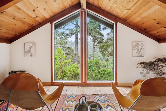 10 Miwok Way, Inverness, CA 94937 - sitting room with vaulted ceiling, wood ceiling, and hardwood / wood-style floors