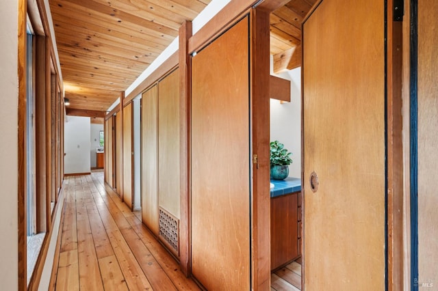 10 Miwok Way, Inverness, CA 94937 - hall featuring wooden ceiling and light wood-type flooring