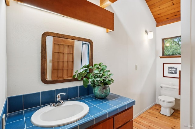 10 Miwok Way, Inverness, CA 94937 - bathroom with vanity, hardwood / wood-style flooring, lofted ceiling, and wood ceiling