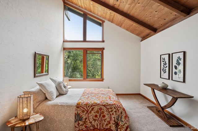 10 Miwok Way, Inverness, CA 94937 - carpeted bedroom with multiple windows, a wood ceiling with exposed beams, and high vaulted ceiling