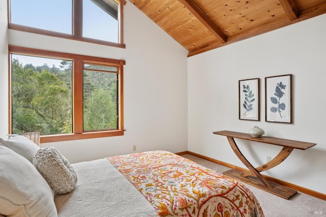 10 Miwok Way, Inverness, CA 94937 - carpeted bedroom featuring a wood ceiling with exposed beams and high vaulted ceiling