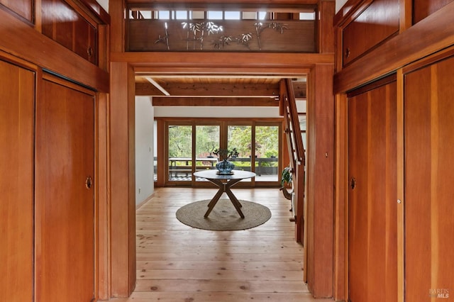 10 Miwok Way, Inverness, CA 94937 - entryway with beam ceiling and light wood-style flooring