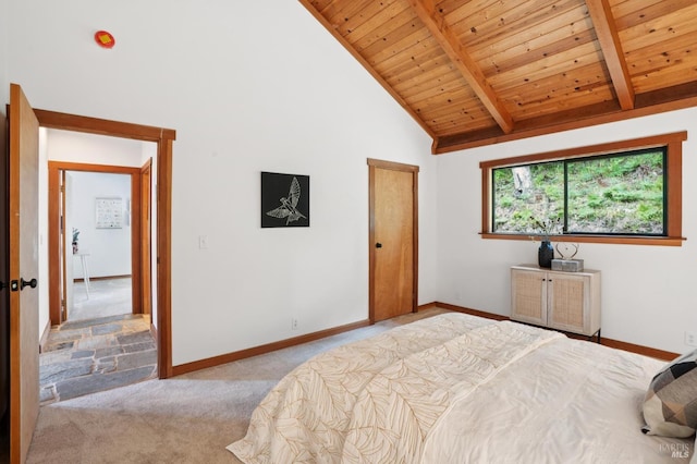10 Miwok Way, Inverness, CA 94937 - carpeted bedroom with a wooden ceiling with exposed beams and high vaulted ceiling