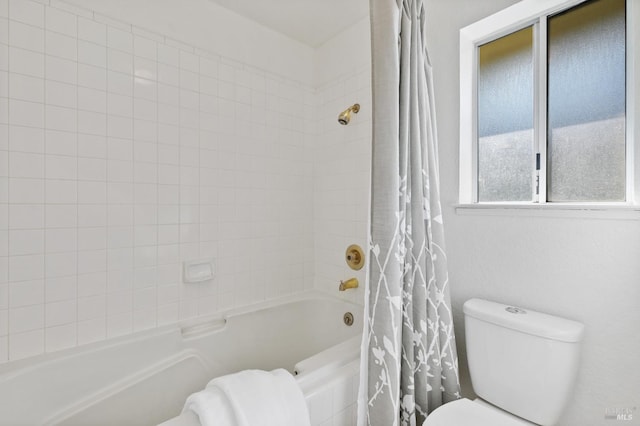 2128 Saint Augustine Cir, Petaluma, CA 94954 - bathroom featuring toilet and shower / bathtub combination with curtain
