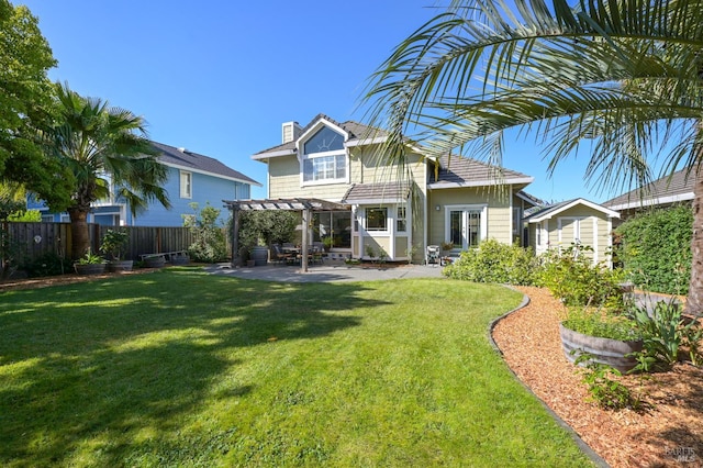 2128 Saint Augustine Cir, Petaluma, CA 94954 - rear view of house featuring a pergola, a patio, and a chimney
