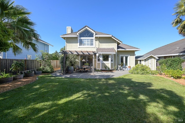 2128 Saint Augustine Cir, Petaluma, CA 94954 - rear view of house featuring a pergola, a fenced backyard, a chimney, and a patio area