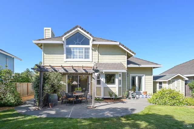 2128 Saint Augustine Cir, Petaluma, CA 94954 - rear view of property with a pergola, a chimney, a tile roof, and a patio area
