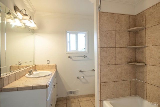 1221 Apple Tree Ct, Sonoma, CA 95476 - bathroom with vanity, crown molding, tile patterned flooring, and shower / bath combination