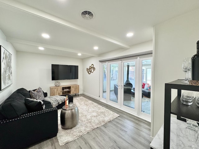 2300 W Park Ave, Napa, CA 94558 - living room with beam ceiling, wood finished floors, and recessed lighting
