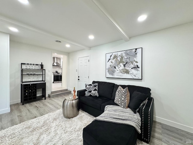 2300 W Park Ave, Napa, CA 94558 - living room featuring wood finished floors, recessed lighting, and beam ceiling