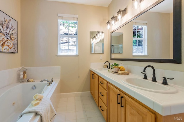 339 Sterling Way, San Rafael, CA 94903 - full bath featuring double vanity, a whirlpool tub, and tile patterned flooring