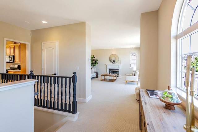 339 Sterling Way, San Rafael, CA 94903 - hall featuring light colored carpet, healthy amount of natural light, an upstairs landing, and recessed lighting