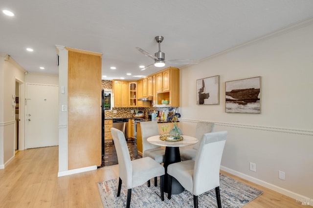 900 Southampton Rd Unit 123, Benicia, CA 94510 - dining room with recessed lighting, a ceiling fan, light wood-style floors, and crown molding