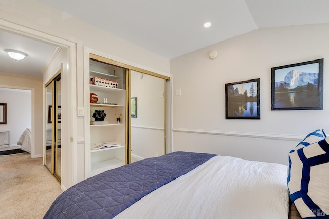 900 Southampton Rd Unit 123, Benicia, CA 94510 - bedroom with carpet, lofted ceiling, ornamental molding, and recessed lighting