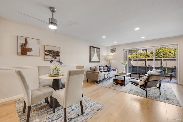 900 Southampton Rd Unit 123, Benicia, CA 94510 - dining space with wood finished floors, recessed lighting, crown molding, and a ceiling fan