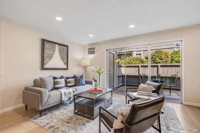 900 Southampton Rd Unit 123, Benicia, CA 94510 - living room featuring ornamental molding, wood finished floors, recessed lighting, and a wall unit AC