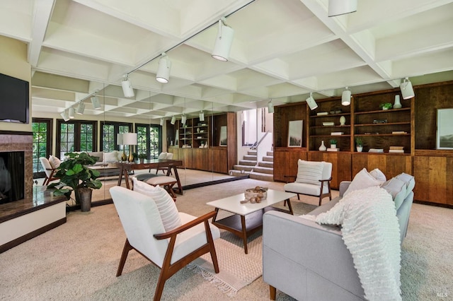 7 Shanley Ln, Ross, CA 94957 - lobby featuring coffered ceiling, beamed ceiling, and stairs