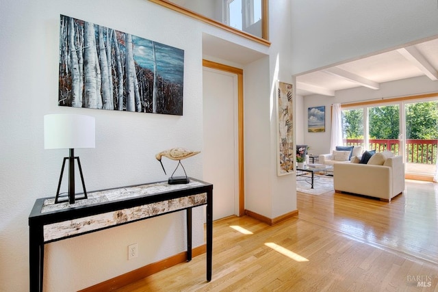 173 Marina Vista Ave, Larkspur, CA 94939 - hall featuring wood finished floors and beamed ceiling