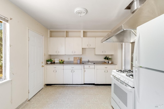 1255 Sereno Dr, Vallejo, CA 94589 - kitchen with white appliances, white cabinets, and light countertops