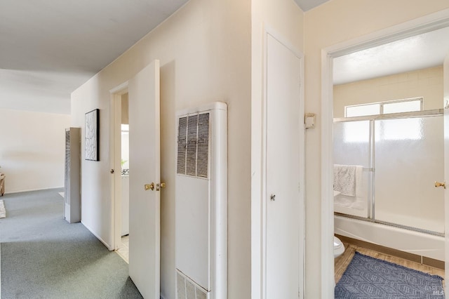 1255 Sereno Dr, Vallejo, CA 94589 - corridor featuring a heating unit and carpet flooring