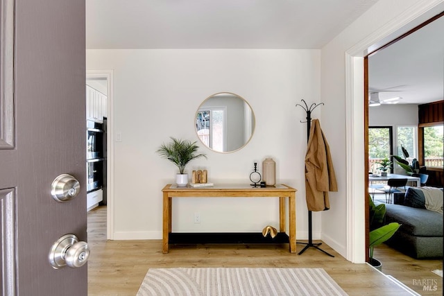 76 Oak Springs Dr, San Anselmo, CA 94960 - entryway with wood finished floors and ceiling fan
