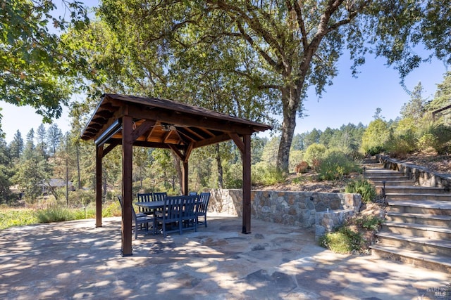 875 White Cottage Rd N, Angwin, CA 94508 - view of patio featuring a gazebo, stairway, and outdoor dining space