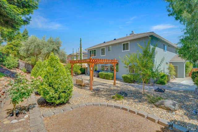494 Mccall Dr, Benicia, CA 94510 - back of house featuring a pergola, stucco siding, and a patio