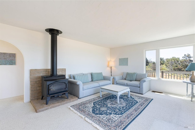 359 Terra Verde, Bodega Bay, CA 94923 - carpeted living area featuring a wood stove