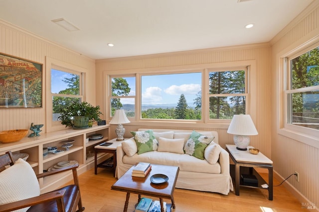 1300 Ink Grade Rd, Pope Valley, CA 94567 - living area featuring crown molding, plenty of natural light, light wood-style flooring, and recessed lighting