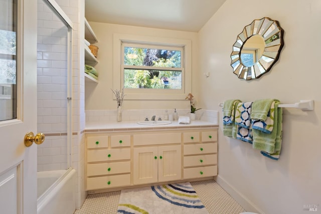 1300 Ink Grade Rd, Pope Valley, CA 94567 - bathroom with vanity, bathing tub / shower combination, and tile patterned floors
