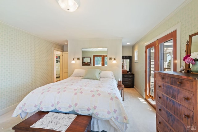 1300 Ink Grade Rd, Pope Valley, CA 94567 - bedroom featuring ornamental molding, wallpapered walls, and carpet floors