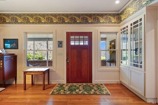 1300 Ink Grade Rd, Pope Valley, CA 94567 - foyer featuring ornamental molding, plenty of natural light, and light wood-style flooring