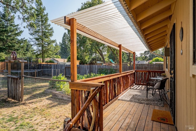 1851 Daniel Way, Redwood Valley, CA 95470 - wooden terrace featuring a trampoline and a fenced backyard