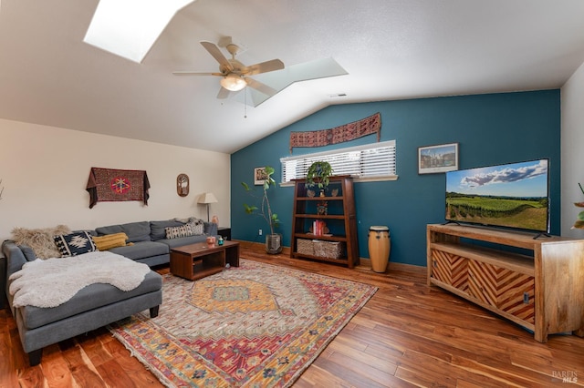 1851 Daniel Way, Redwood Valley, CA 95470 - living room featuring a skylight, ceiling fan, lofted ceiling, and wood finished floors