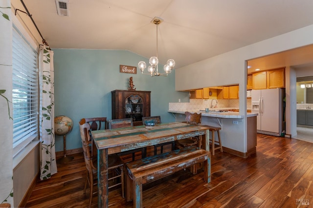1851 Daniel Way, Redwood Valley, CA 95470 - dining room with dark wood-type flooring, a chandelier, and vaulted ceiling