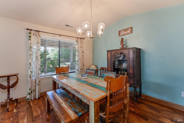 1851 Daniel Way, Redwood Valley, CA 95470 - dining space featuring wood finished floors, vaulted ceiling, and a chandelier